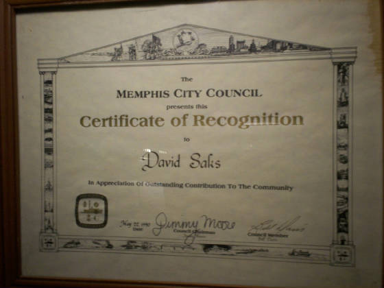 David Saks Honored by the Memphis City Council