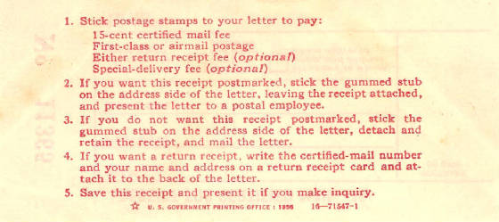 Instructions Certified Mail 1955